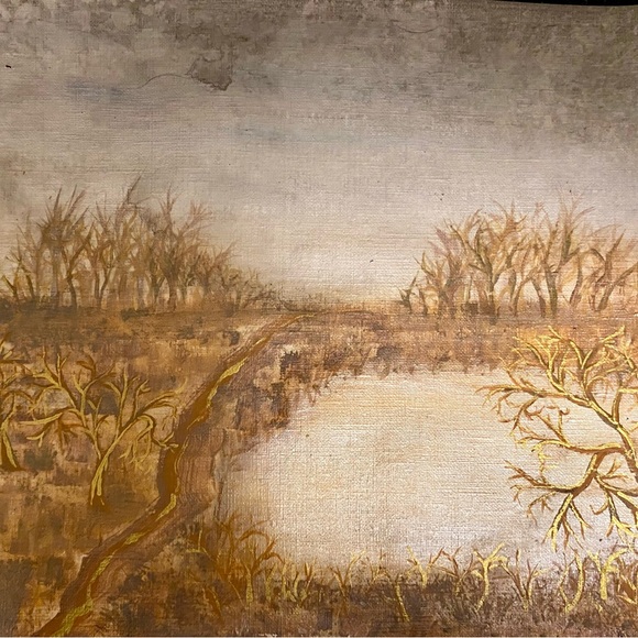 Rustic Autumn Landscape Watercolour Painting Handmade Original Art Water & Trees - Picture 9 of 9